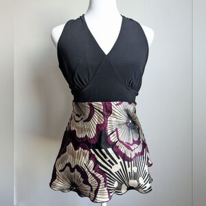 Y2K Vintage A Line Floral Satin Jersey Halter Top Size L